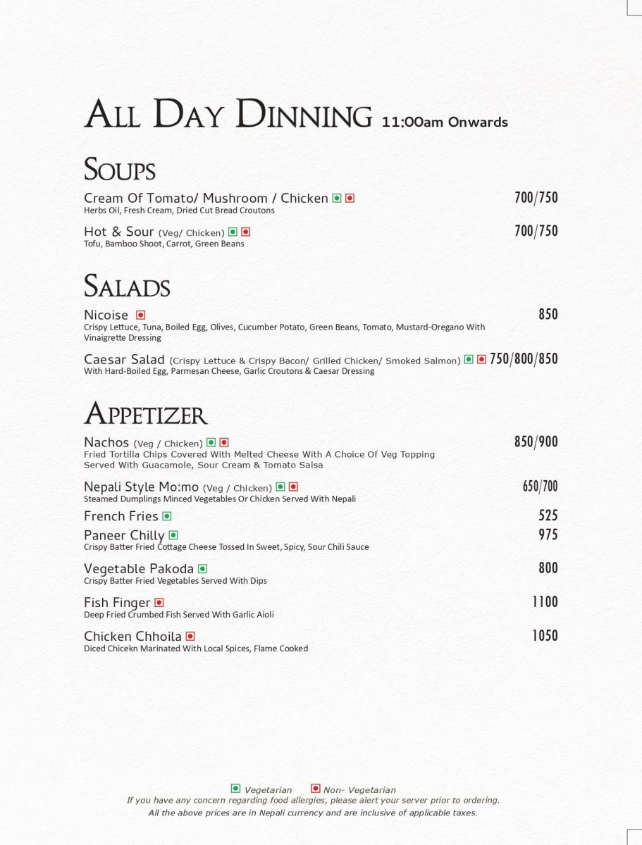 Room Service Menu