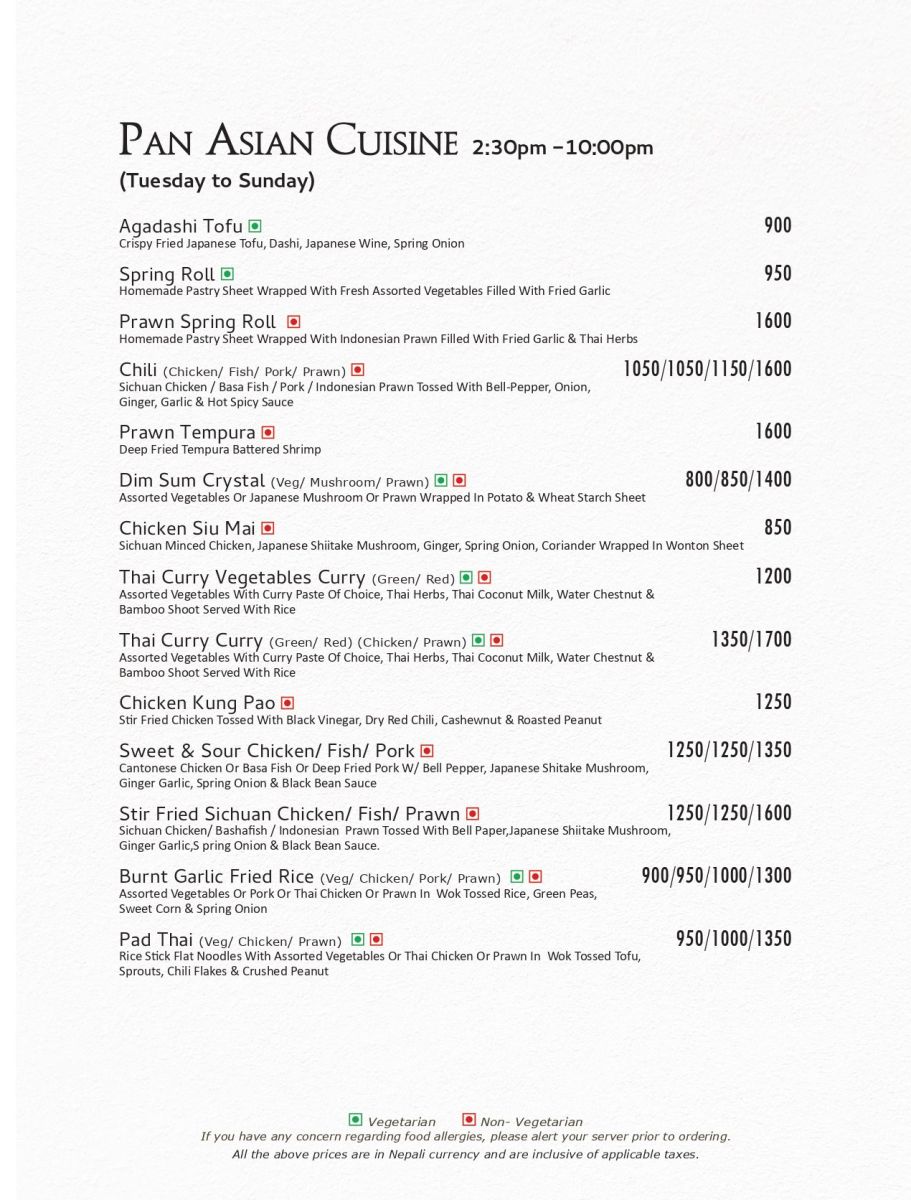 Room Service Menu