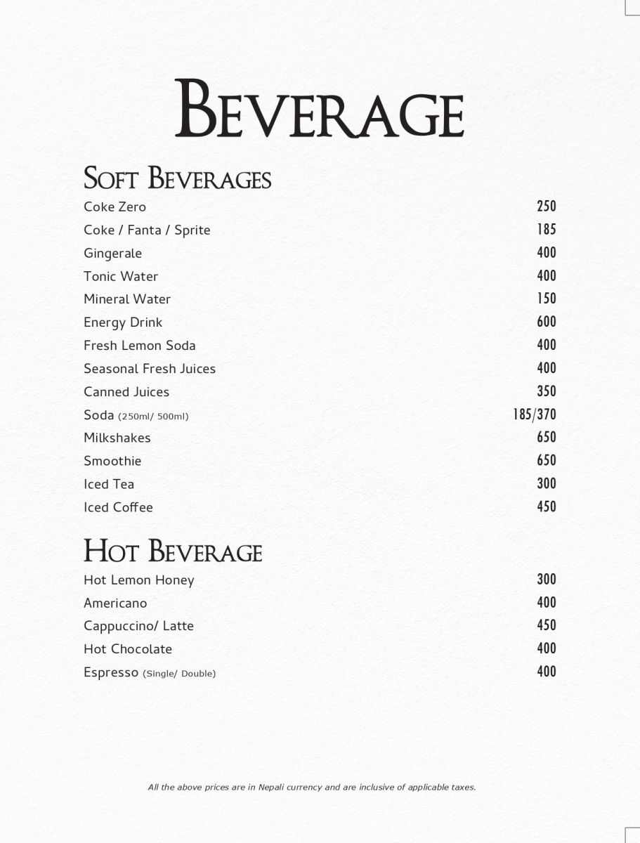 Room Service Menu