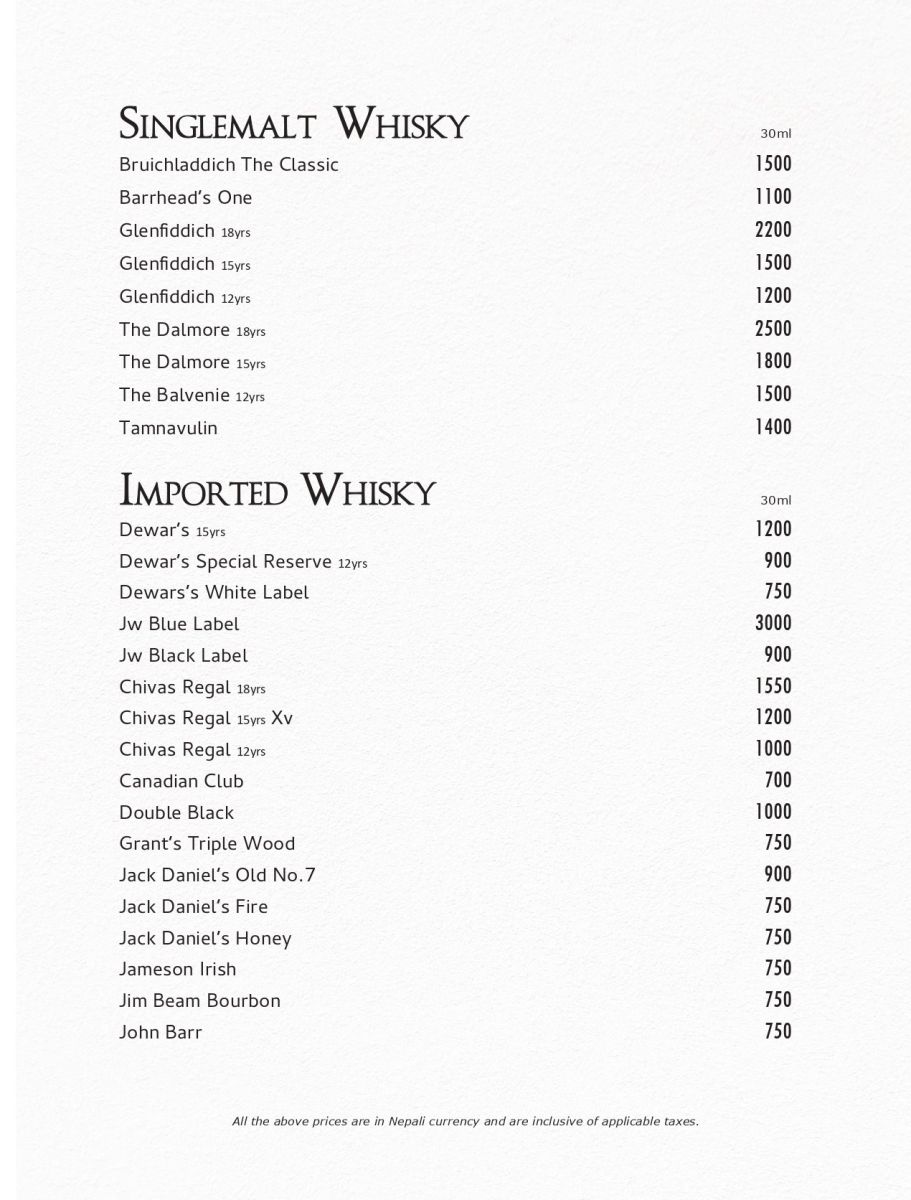 Room Service Menu