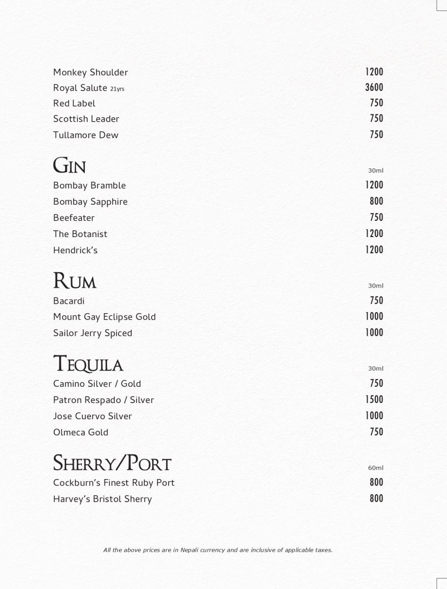 Room Service Menu