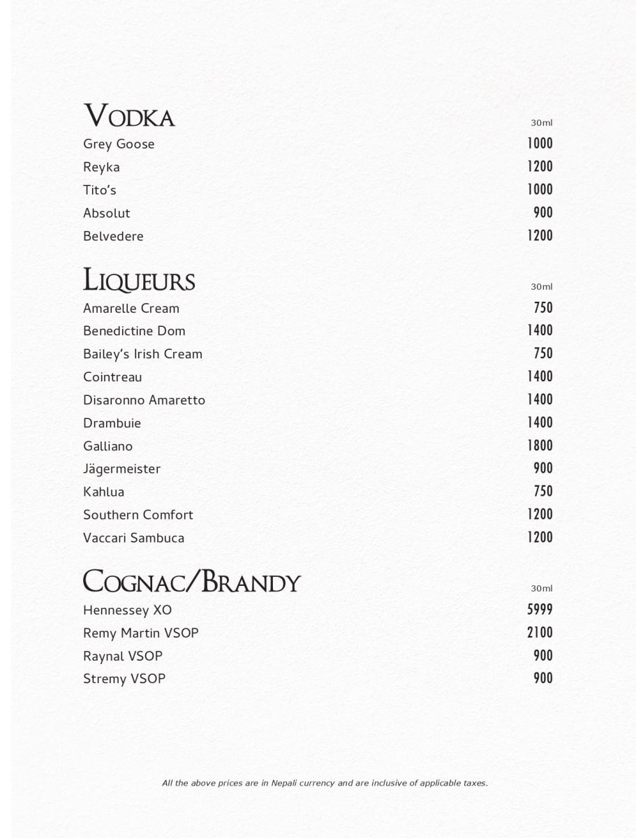 Room Service Menu